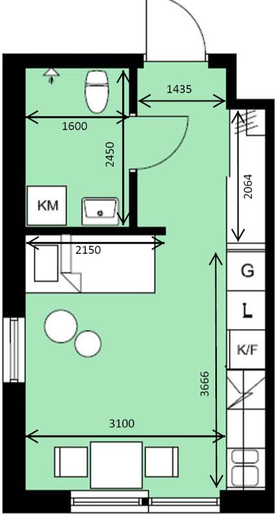 Planlösning 24 m2