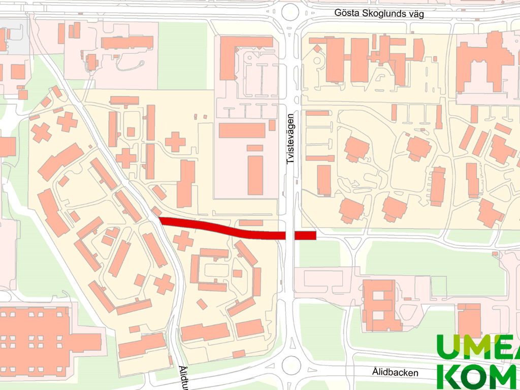 Kartbild av avstängning- cykelväg