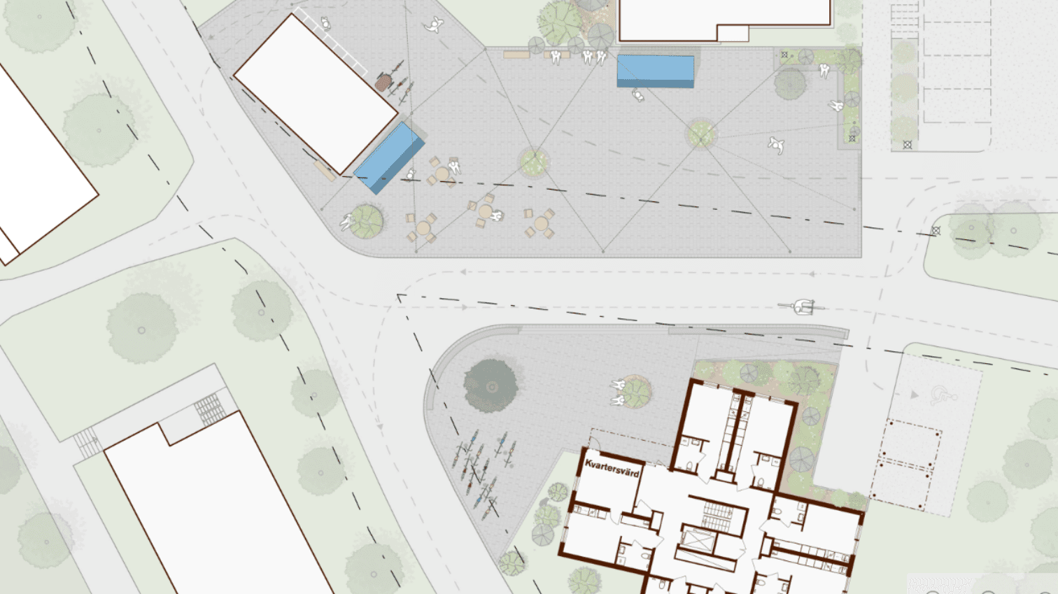 Kartbild av nya torget samt ny cykelväg